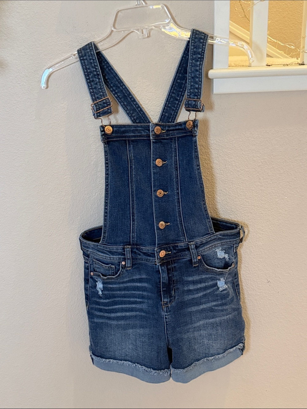 Celebrity Pink Juniors Dark Blue Denim Overall Shorts - Classic Button Front